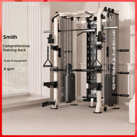 Machine Smith multifonctionnelle avec banc de musculation, rack de musculation pour pectoraux, banc de squat et banc de presse tout-en-un en acier avec pile de poids de 125 kg pour les bras