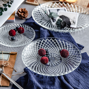 Phổ biến rõ ràng 6/8/10/13 inch Vòng thực phẩm dập nổi dệt cắt thiết kế trái cây kẹo tráng miệng tấm thủy tinh - Product Image 1