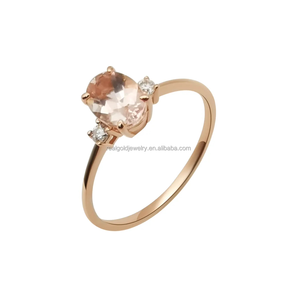 Morganite Unique Design Wedding Rings Jewelry Gold Fashion 14K Solid for Women Trendy Yellow Gold Engagement Ring Geometric