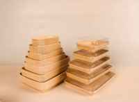 Boîtes à sushi jetables biodégradables en papier kraft, personnalisables, avec revêtement UV, design rectangulaire, pour salades et pique-niques commerciaux