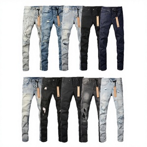 Pantalon en jean pour homme, coupe droite, style sportif, effet usé, orné de perles, personnalisable, tendance, Micah Corp - Product Image 3