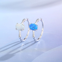 Bague pour femme en argent sterling S925, opale ovale, motif nœud de bambou, bleu blanc irisé, plaqué rhodium, sertissage pavé, tendance haut de gamme