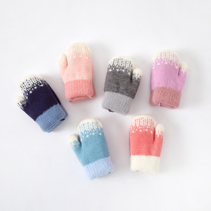Gants d'hiver pour enfants en polaire <span class=keywords><strong>alpaga</strong></span> motif flocon de neige, doublure polaire épaisse, mitaines convertibles à suspendre au cou pour le jeu dans la neige, vente en gros - Product Image 2