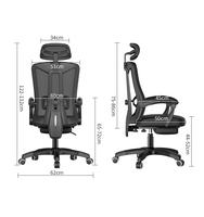 Chaise de bureau ergonomique en maille à dossier haut, chaise de patron avec fonction de massage, pivotante, inclinable, repose-pieds réglable