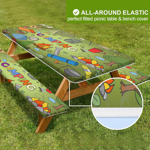 Housse de table de pique-nique avec housses de bancs, ensemble de 3 pièces, nappes rectangulaires en vinyle élastiques et ajustées, imperméables pour l'extérieur - Product Image 2