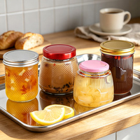 Glazen potjes voor eetbare vogelnestjes, diverse maten, helder geribbeld glas, diverse deksels, huishoudelijk, mini dessert, yoghurt, glazen bewaardoosjes