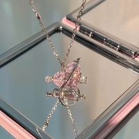 Collier Love Planet - Fille douce et charmante au charme féminin - Chaîne en forme de cœur avec diamant rose