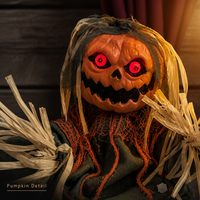 SIPKLR 20'' Décoration d'Halloween : Épouvantail Citrouille Effrayant avec Yeux Rouges Lumineux et Sons Terrifiants pour Jardin et Maison Hantée