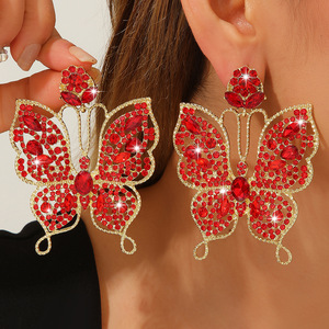 Boucles d'oreilles pendantes papillon en cristal coloré et strass, style luxe léger exagéré, pour femmes, mode niche haut de gamme, Europe et États-Unis - Product Image 2
