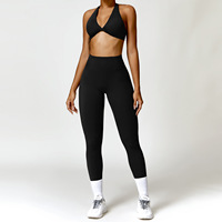 Set Olahraga Wanita Berkualitas Tinggi 2-Potong dengan Bra Pinggang Tinggi & Legging Penyerap Keringat - Pakaian Fitness untuk Yoga & Latihan di Gym