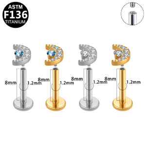 Clous en alliage de titane en forme de cœur avec zircon pour piercing d'oreille, de lèvre ou de nez, bijoux G23 - Product Image 5