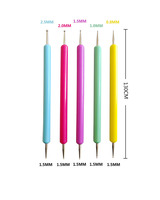 Lot de 5 stylos à points pour nail art portables, manche en perles de cristal, double embout pour dessin, peinture, strass, outils de manucure NAB070