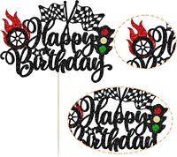 Décoration de gâteau d'anniversaire 1 pièce, motif voiture de course, drapeau à carreaux pailleté, pour fournitures de fête sur le thème des voitures de course, noir