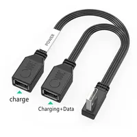Cable de Extensión USB 1 a 2 en Ángulo (Izquierda/Derecha) para Computadora, Carga Rápida de 65W, Revestimiento de PVC, Cable Plano de Cobre Estañado para Datos