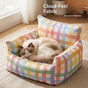 Coussin de couchage pour chat et <span class=keywords><strong>chien</strong></span> en dentelle avec rembourrage en coton PP, motif à carreaux, anti-déchirures, pour petits chiens et chats, toutes saisons - Product Image 4