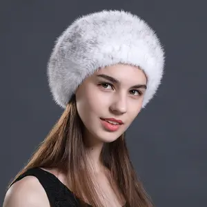 Высококачественная вязаная шапка из норки, женская зимняя шапка-берет из натурального меха, элегантная женская меховая шапка, трендовый берет для улицы