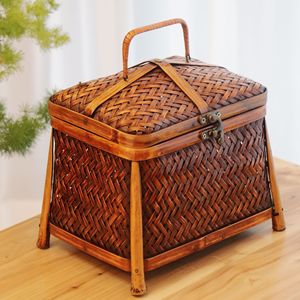 <b>Bamboo</b> Woven Storage Box Rectangle Handmade Food <b>Container</b> Gift Use - Product Image 3