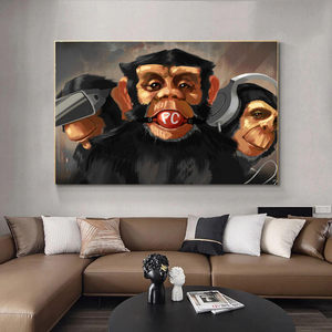 <span class=keywords><strong>Arte</strong></span> Mural con Diseño <span class=keywords><strong>de</strong></span> Mono, Impresión <span class=keywords><strong>en</strong></span> Lienzo con Múltiples Diseños para Sala <span class=keywords><strong>de</strong></span> Juegos, Salón, Bar, Oficina, Decoración Moderna y Humorística con Animales - Product Image 4