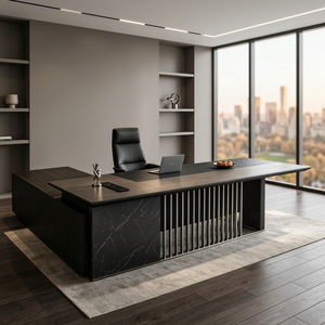 Modern L-Shaped Executive <b>Desk</b> Engineered Wood <b>Height</b> <b>Adjustable</b> Power Ready for Office & Home Study - Product Image 2