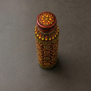 Bouteille d'eau en cuivre pur peinte à la main Meenakari, étanche, bienfaits ayurvédiques, gourde de sport, imprimé floral de luxe - Product Image 1
