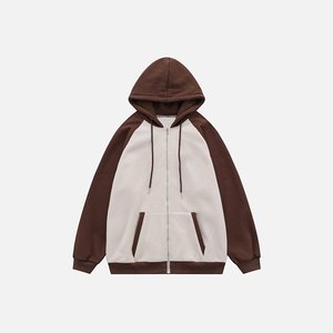 <span class=keywords><strong>Sweat</strong></span> à capuche zippé raglan colorblock gris marine personnalisé pour homme, en <span class=keywords><strong>molleton</strong></span> de coton épais, coupe oversize, style streetwear - Product Image 2
