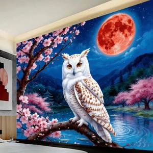 Red Moon <b>White</b> Owl Polyester Tapestry Wall <b>Hanging</b> Printed Machine Washable Wall Decor Wall Tapestry Art Wholesale Hand Wash - Product Image 5