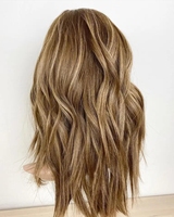 Perruque Lace Top HD naturelle européenne, cheveux humains, couleur Balayage blond miel, perruque Lace Front Wig en soie pour femmes