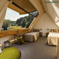 Tente triangulaire de luxe pour camping haut de gamme, abri élégant, installation rapide, tente safari, tentes de glamping en toile durable, respectueuses de l'environnement