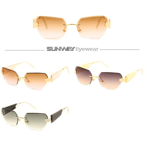 Luxury Designer Rimless Sunglasses OEM ODM Hexagonal Frame Shades with High Quality Women Men Fashion Golden Sun Glasses - Product Image 2