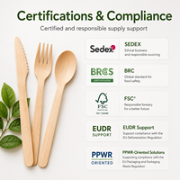 Lot de Couverts Jetables en Bois Certifiés FSC, Biodégradables et Écologiques (Cuillère, Fourchette, Couteau) – Vente en Gros, Approvisionnement Direct Usine