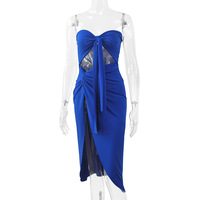 Nouvelle tendance multicolore femmes Sexy sans bretelles sans manches évider dos nu haute fente taille serrée Club robes