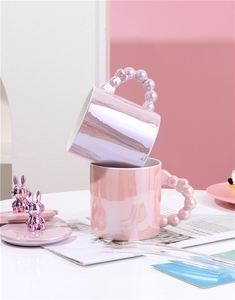 Mug en céramique Nordic Violent Rabbit 14oz pour petit-déjeuner, lait et café, avec couvercle mignon et paille en verre - Product Image 5