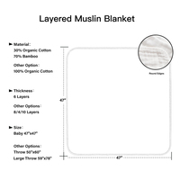 Couverture pour nouveau-né en coton biologique et bambou écologique, douce, 6 couches, vente en gros, couverture en mousseline personnalisée pour bébé