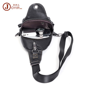 Joyir Men's Genuine Leather Chest <b>Bag</b> Large Capacity Outdoor Crossbody <b>Bag</b> Solid Color Black Summer 2023 - Product Image 1