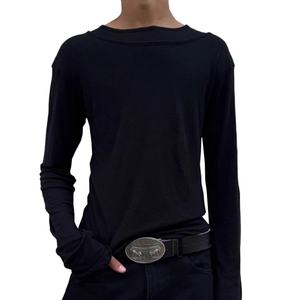 T-shirt à manches longues pour homme, décontracté, à col double couche, coupe ajustée, très élastique, confortable et doux, style basique, vente en gros - Product Image 1