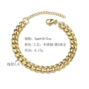 Bracelet en acier inoxydable à six faces - Tendance pour hommes et femmes. Bracelet chaîne cubaine simple pour la vente en gros - Product Image 4