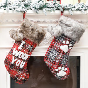 Wholesale Bulk Luxury Faux Fur Cuff Plaid Pet <strong>Dog</strong> Embroidery <strong>Christmas</strong> <strong>Stockings</strong> - Product Image 2