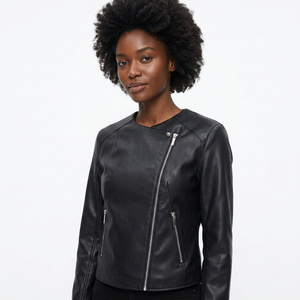 Women's Casual <b>Leather</b> <b>Jacket</b> Lapel Collar <b>Long</b> Sleeve Zip Up Short Biker Outerwear <b>Leather</b> <b>Jacket</b> for Women - Product Image 1