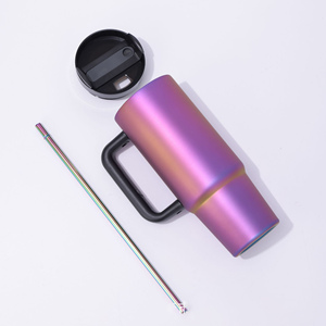 Regalos Personalizados, Botella de Agua y Café de Viaje con Aislamiento de Acero Inoxidable, Recubrimiento Electrolítico Dorado Neón UV de 40 oz, con Tapa y Pajita, Nueva - Product Image 2