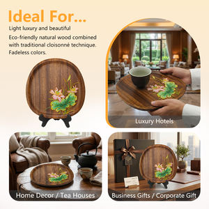 Cloisonné emaille theeblad van walnoot met bloemmotief - Product Image 4