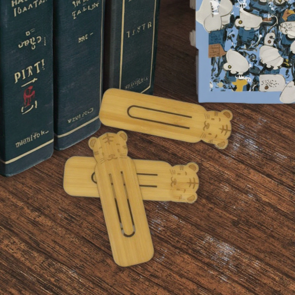 Custom Laser Engraving Natural Bamboo Animals Shape Book Page Tag Premium Book Mark and Bookends
