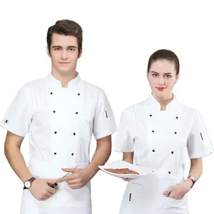 Goede Kwaliteit Basic Fit Chef Jas Premium Katoen Twill Goedkope Chef Jas, Korte Mouw Designer Chef Jassen