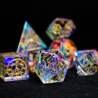 D & d rpg – dés à bords tranchants, gemmes en métal polyédriques, verre transparent, gemmes exquises, pierre d'obsidienne, dnd, gemmes