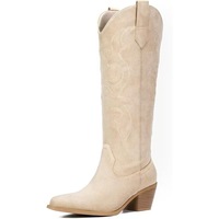 Bottes Western pour femmes, hauteur genou, avec broderie papillon, talon épais, couleur marron, pour l'automne/hiver
