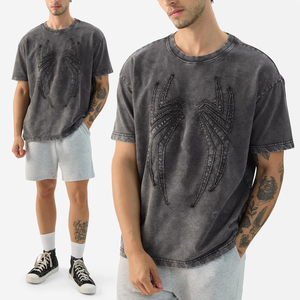 T-shirt Homme KingSen Acid Wash à Épaules Tombantes, Logo Brodé Personnalisé, Coton Vieilli Vintage, OEM ODM, Streetwear Décontracté - Product Image 1