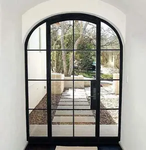 Puertas de vidrio de hierro forjado, puertas interiores superiores arqueadas, oferta