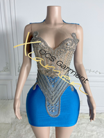 Ocstrade Brillant Argent Strass Applique Corsage Dos Ouvert Satin Mini Club Robe Évider Bleu Royal Robe de Demoiselle D'honneur Femmes