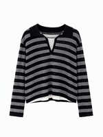 Pull en tricot d'automne pour femme, en laine et polyester, à rayures et carreaux, effet deux pièces, col rabattu