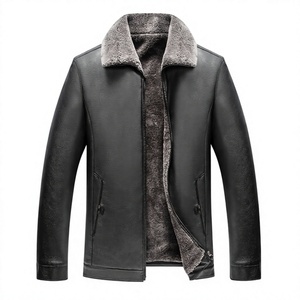 Chaqueta de Cuero para Hombre, Estilo Urbano, Forro Sherpa, Cierre de Cremallera, Corte Regular, Cuello Alto, Resistente al Viento, Ropa de Invierno - Product Image 1