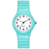 Montre analogique à quartz silencieuse, boîtier rond en plastique, bracelet en silicone, chiffres arabes, montre-bracelet pour étudiants, enfants et adolescents